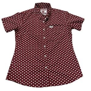 Dixxon Flannel Co Womens F Bomb Print Button Down Shirt Medium Short Sleeve Red